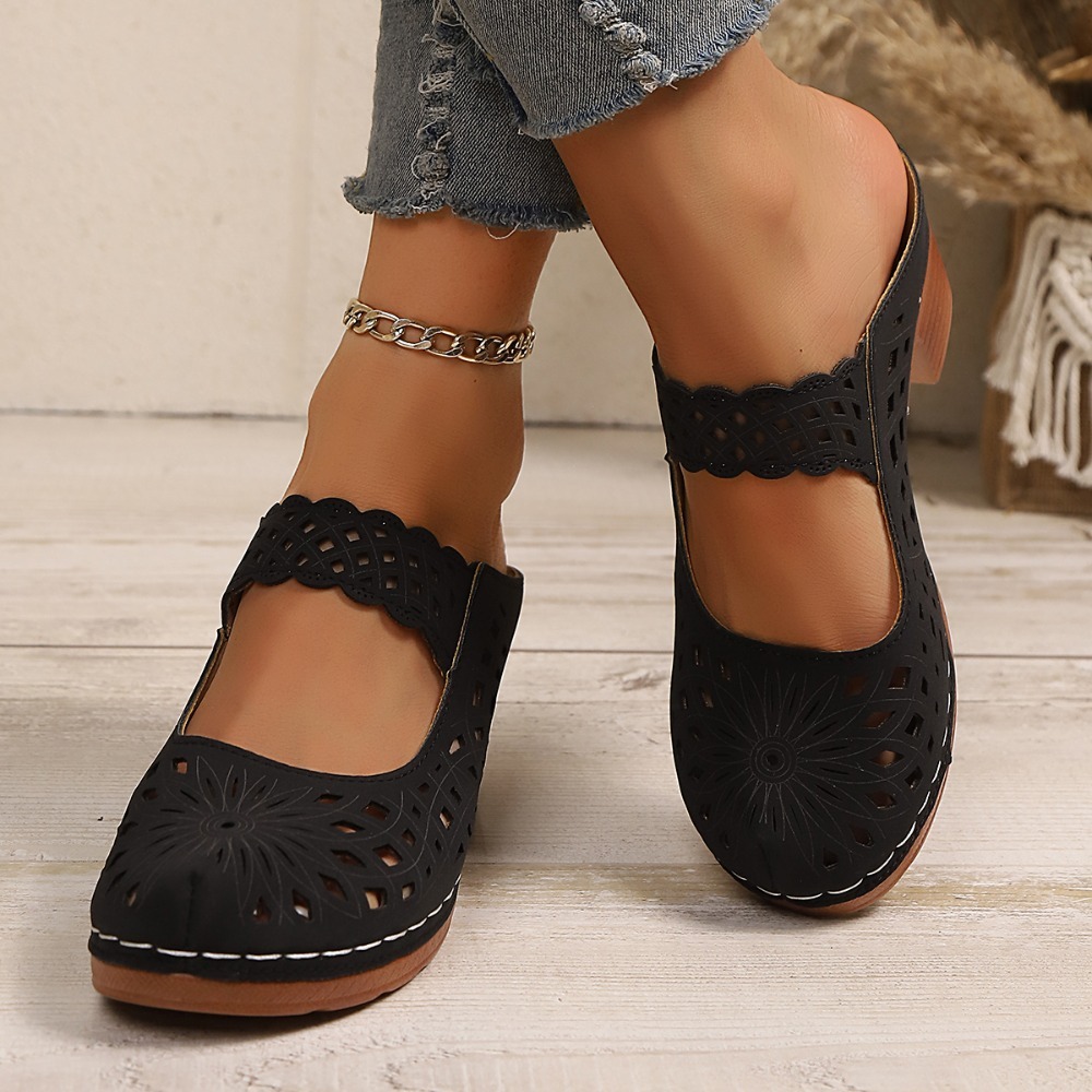 Women Hollow Cutout Mules Chun - Vintage Fashion Dresses review and price