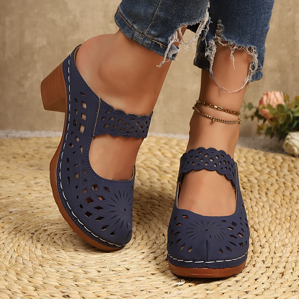 Women Hollow Cutout Mules Chun - Vintage Fashion Dresses review and price