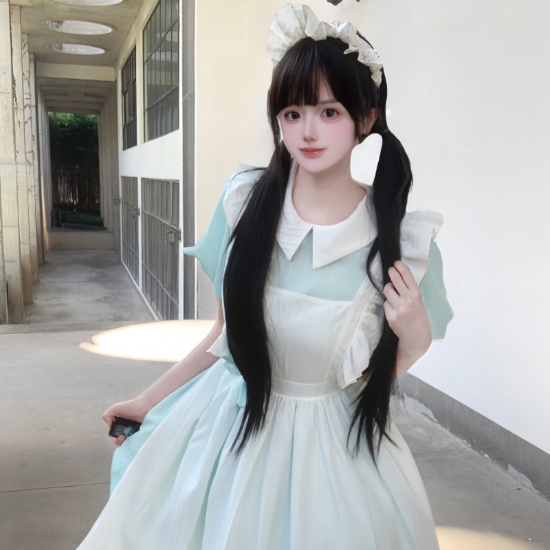 Long Pink White Maid Dress wit - Vintage Fashion Dresses review and price