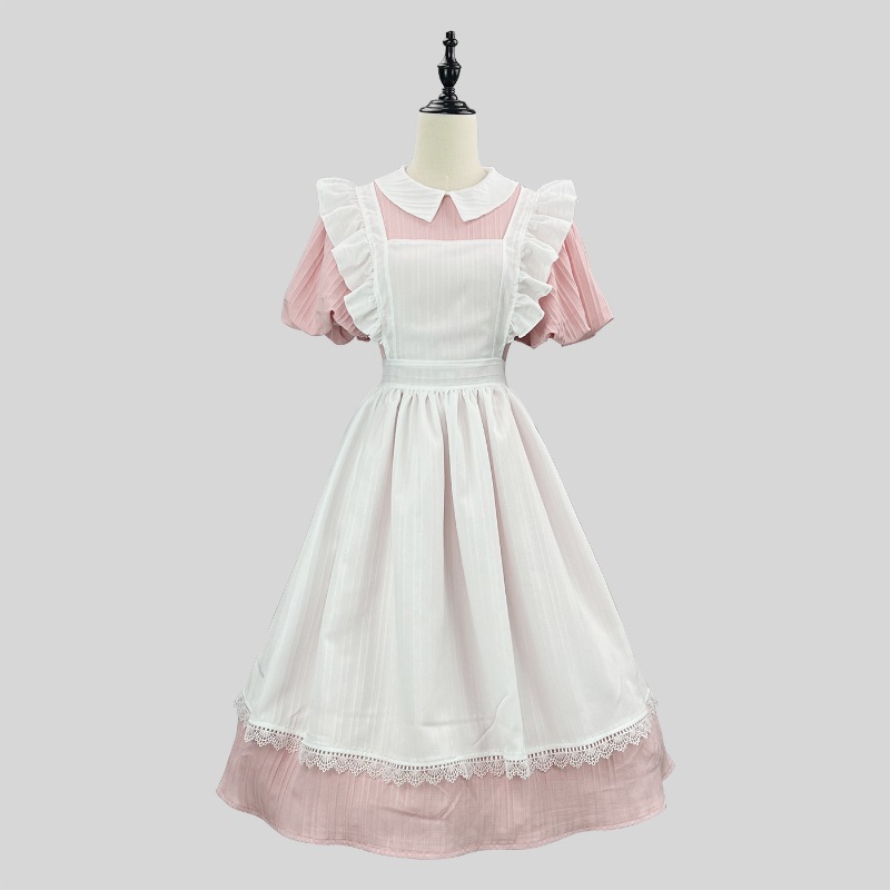 Long Pink White Maid Dress wit - Vintage Fashion Dresses review and price