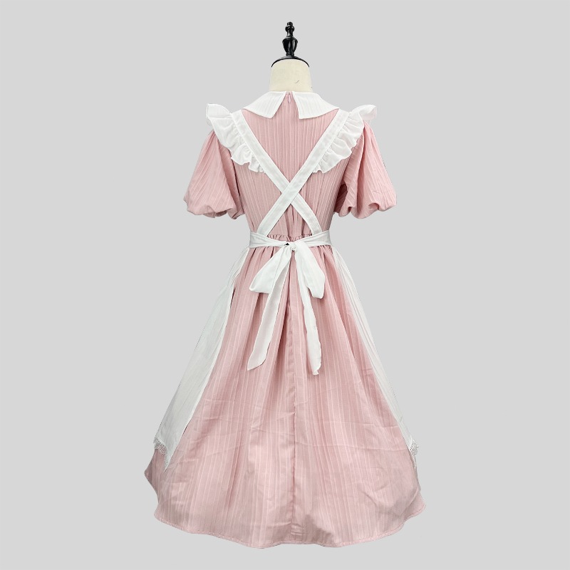Long Pink White Maid Dress wit - Vintage Fashion Dresses review and price